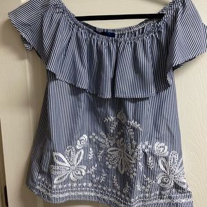 Blue Rain by Francesca’s off the shoulder shirt